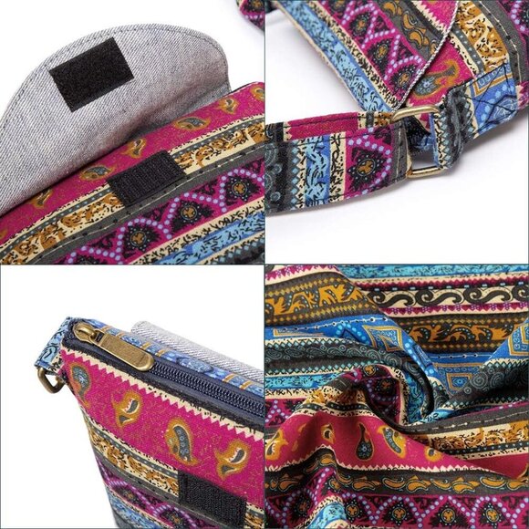 Women's Retro Small Size Canvas Shoulder Bag Hippie Boho Crossbody Handbag - Picture 7 of 9